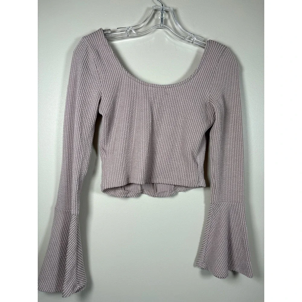 Altar'd State Alina Mauve Ribbed Bell Sleeve Square Neck Crop Top Festival Boho